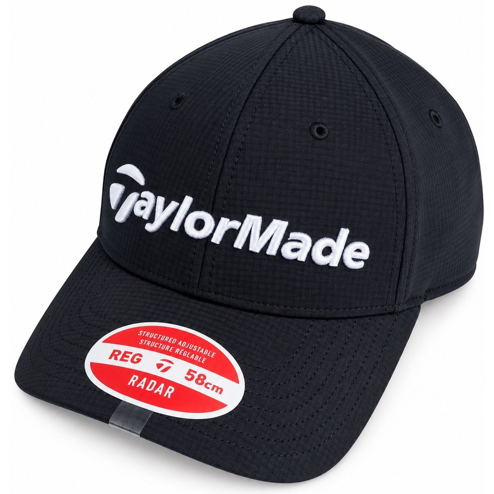TaylorMade Radar Golf Hat Black Adjustable Structured Performance Cap 58cm NWT
